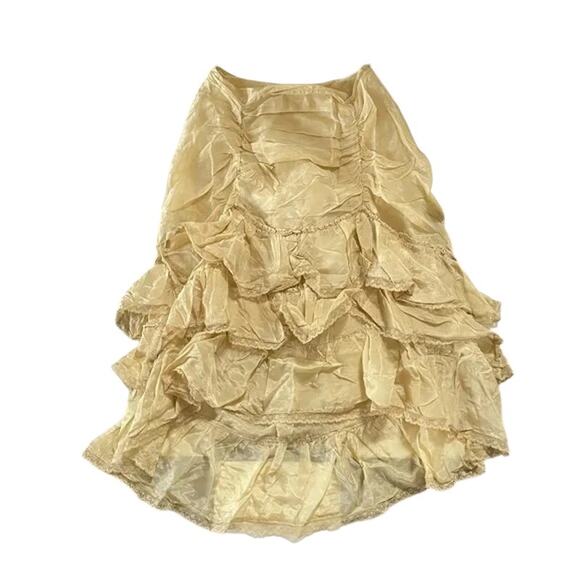 Free People Calliope Ruffle Midi Skirt Tan SMALL NEW Ethereal Western Bohemian - Picture 6 of 6